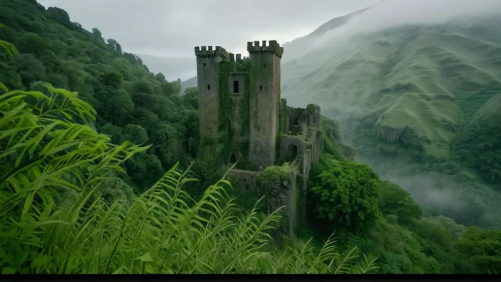 Давні руїни замку під зеленою пагорбом