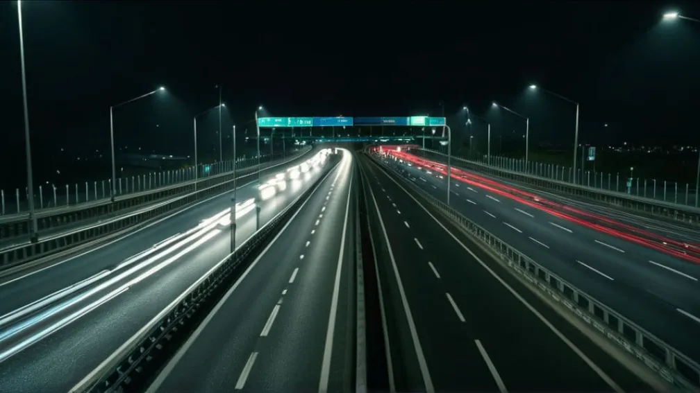 Нічна автомагістраль з потоком задніх ліхтарів