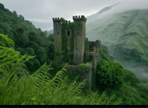 Давні руїни замку під зеленою пагорбом